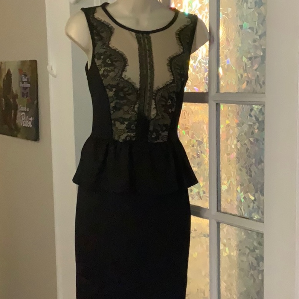 Black Lace Peplum Sheath Dress